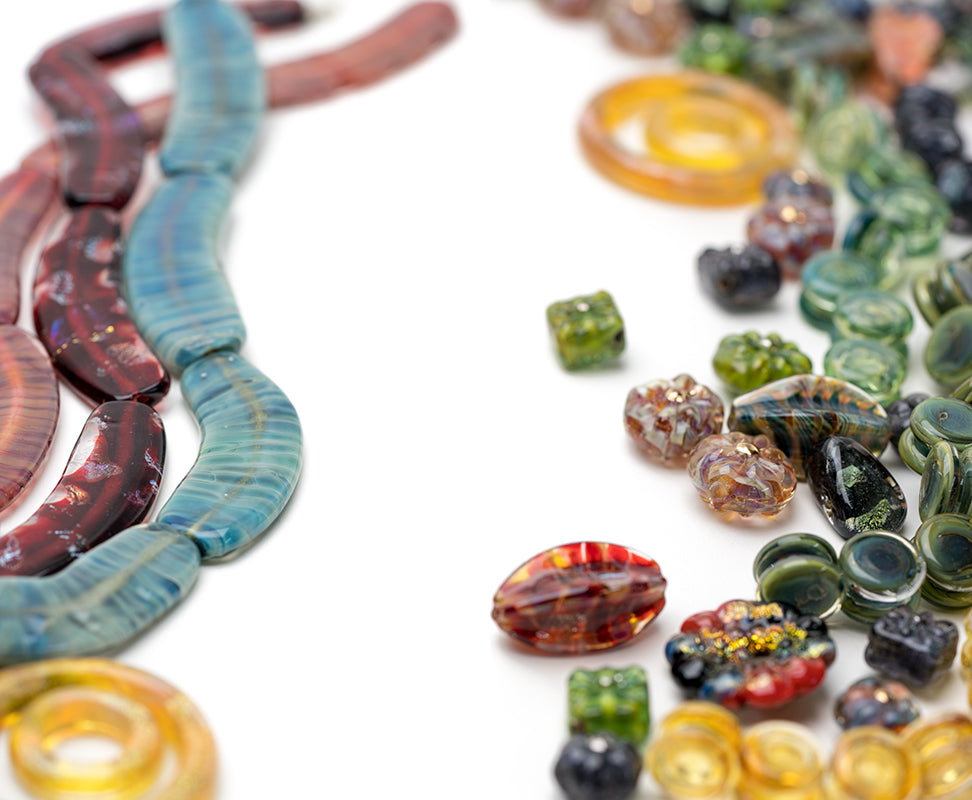 Arrangement of glass beads from Unicorne Beads