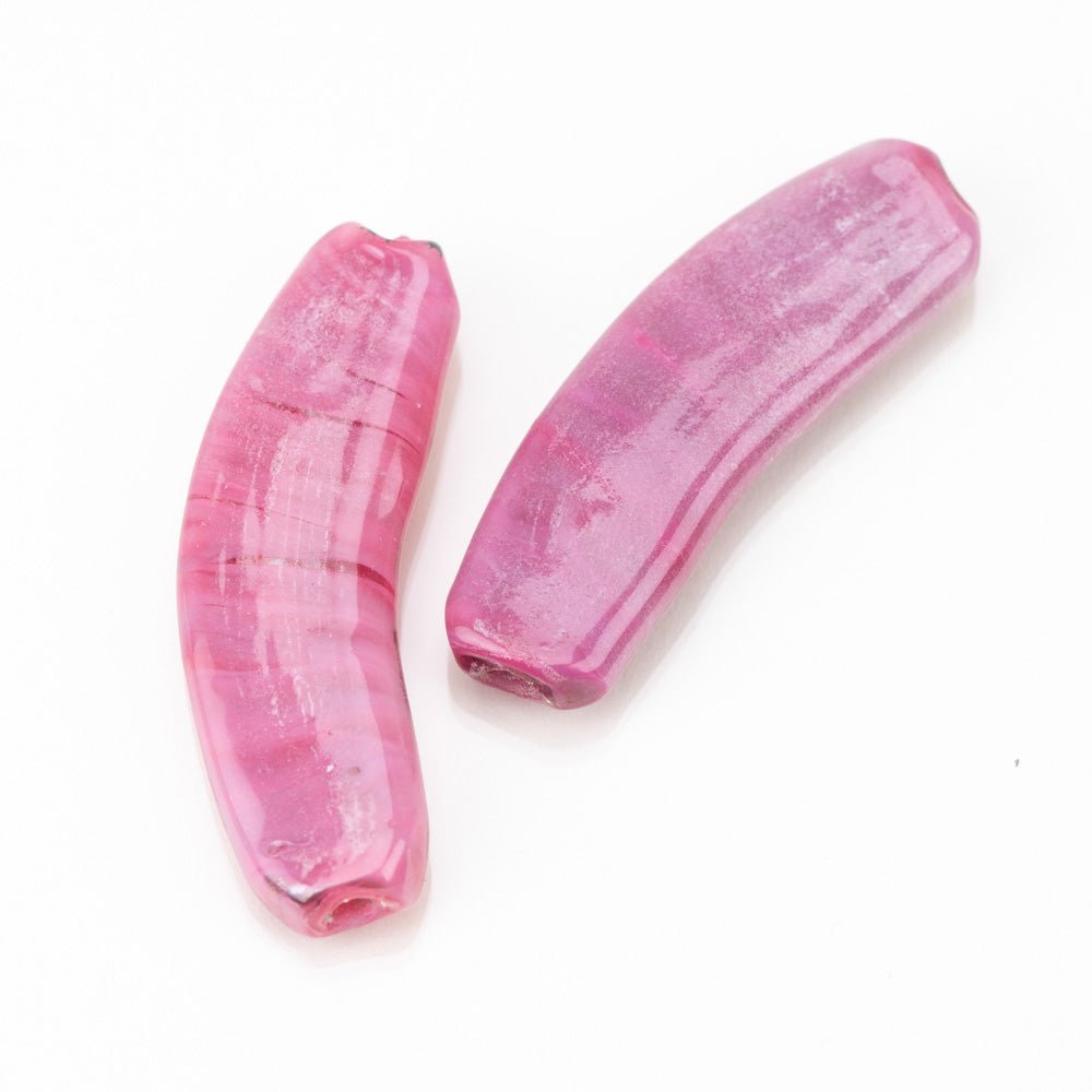 Banana Beads - Mauve Pink (2 beads) - Handmade Glass Beads - Unicorne Beads