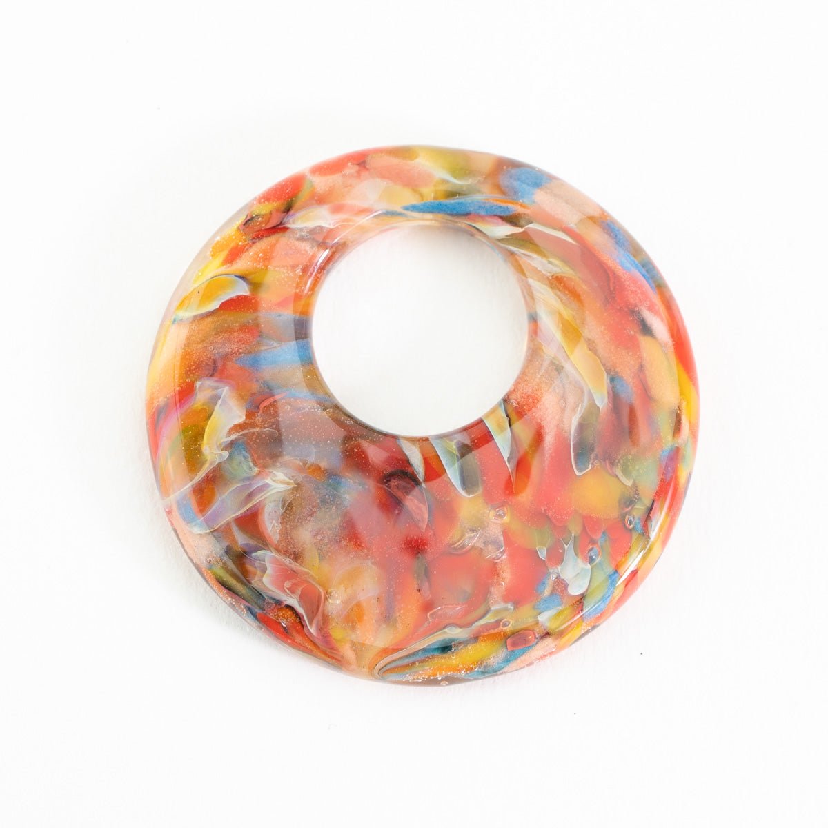 Close up of Bird of Paradise large halo disk showing lampwork glass texture