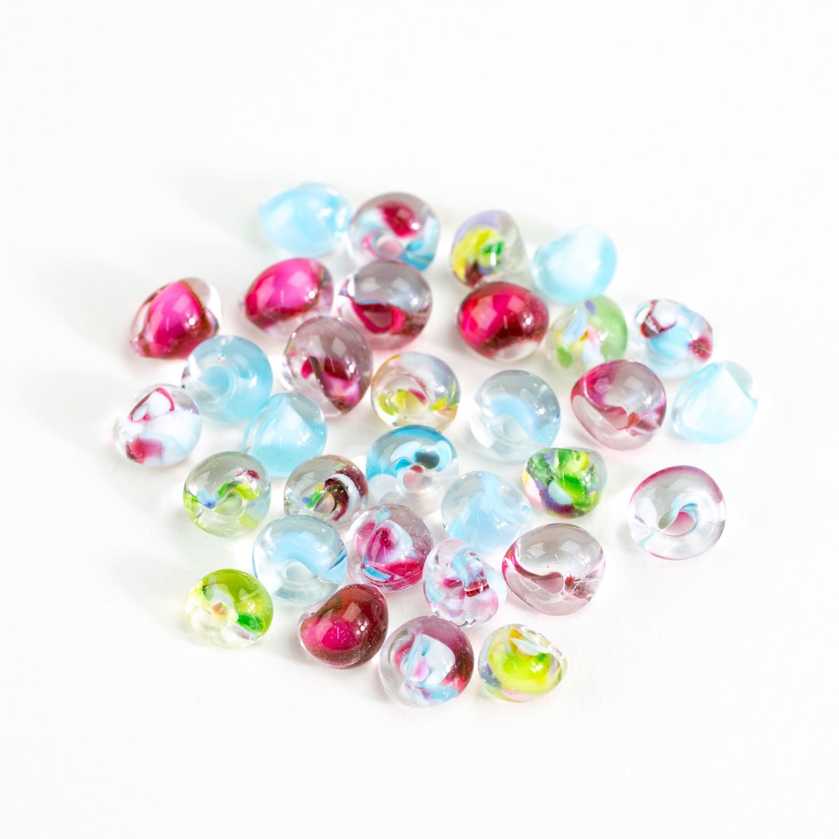 Blossom garden teardrop glass bead tube with aqua pink and lime handcrafted beads