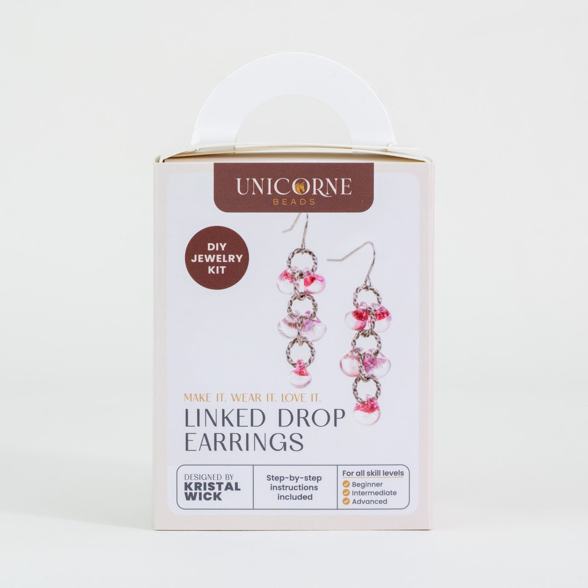 DIY jewelry kit to make Berry Blossom linked drop earrings with glass beads