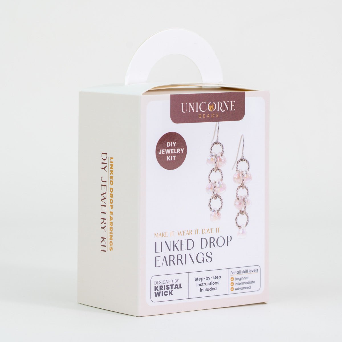 DIY jewelry kit to make Blush Pink linked drop earrings with glass beads