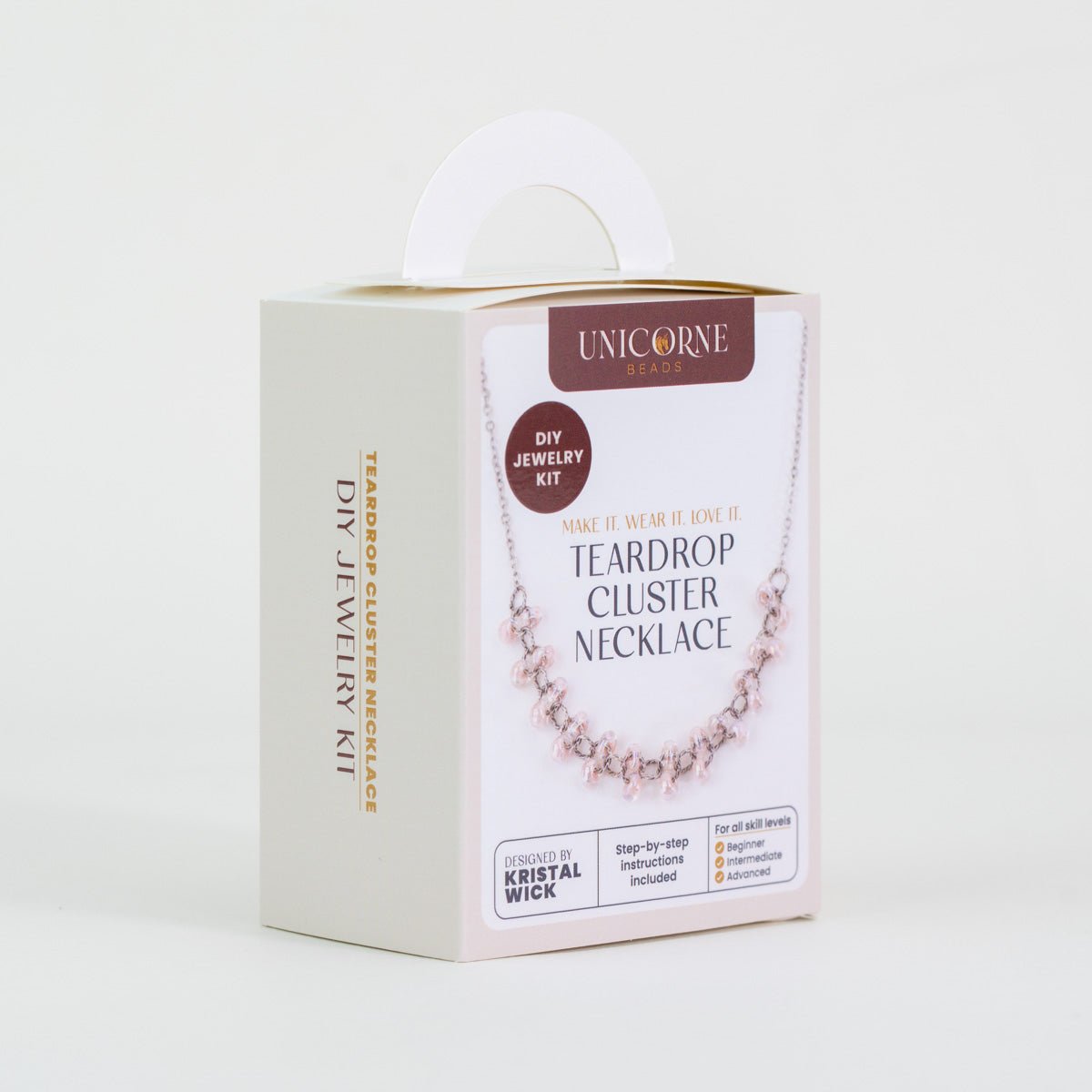 DIY jewelry kit to make a Blush Pink teardrop cluster necklace with glass beads