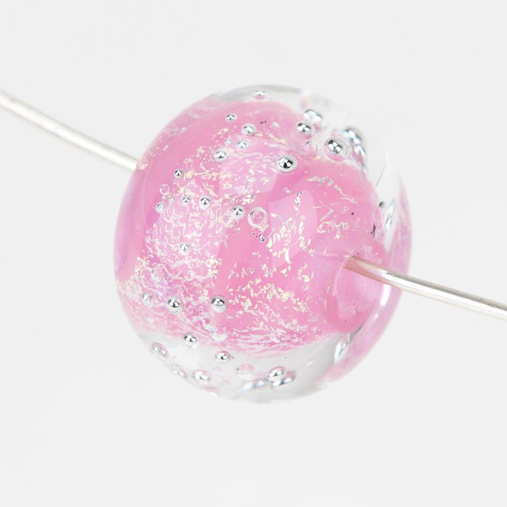 Donut Bead - Silver Series - Small - Pink Rose - Handmade Glass Beads - Unicorne Beads
