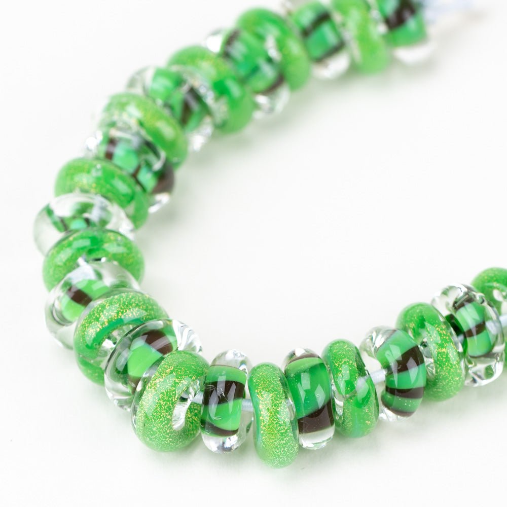 Donut Beads - Green Fairy - Handmade Glass Beads - Unicorne Beads
