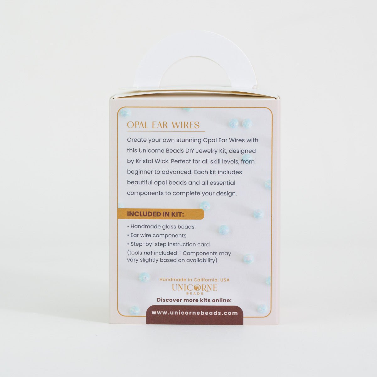 Back of Glacier Tide Opal Ear Wires DIY Jewelry Kit with included materials list