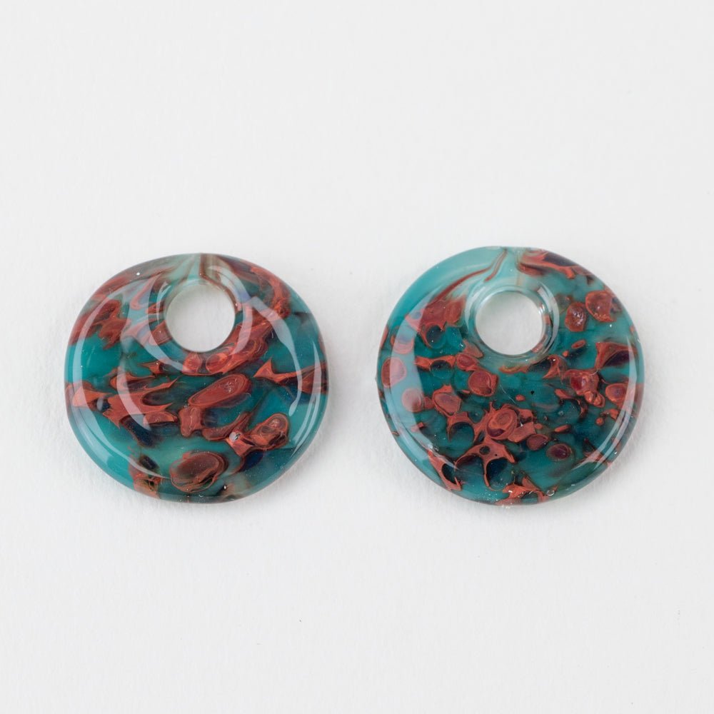 Halo Disk - Small - Copper & Teal (2 beads) - Handmade Glass Beads - Unicorne Beads