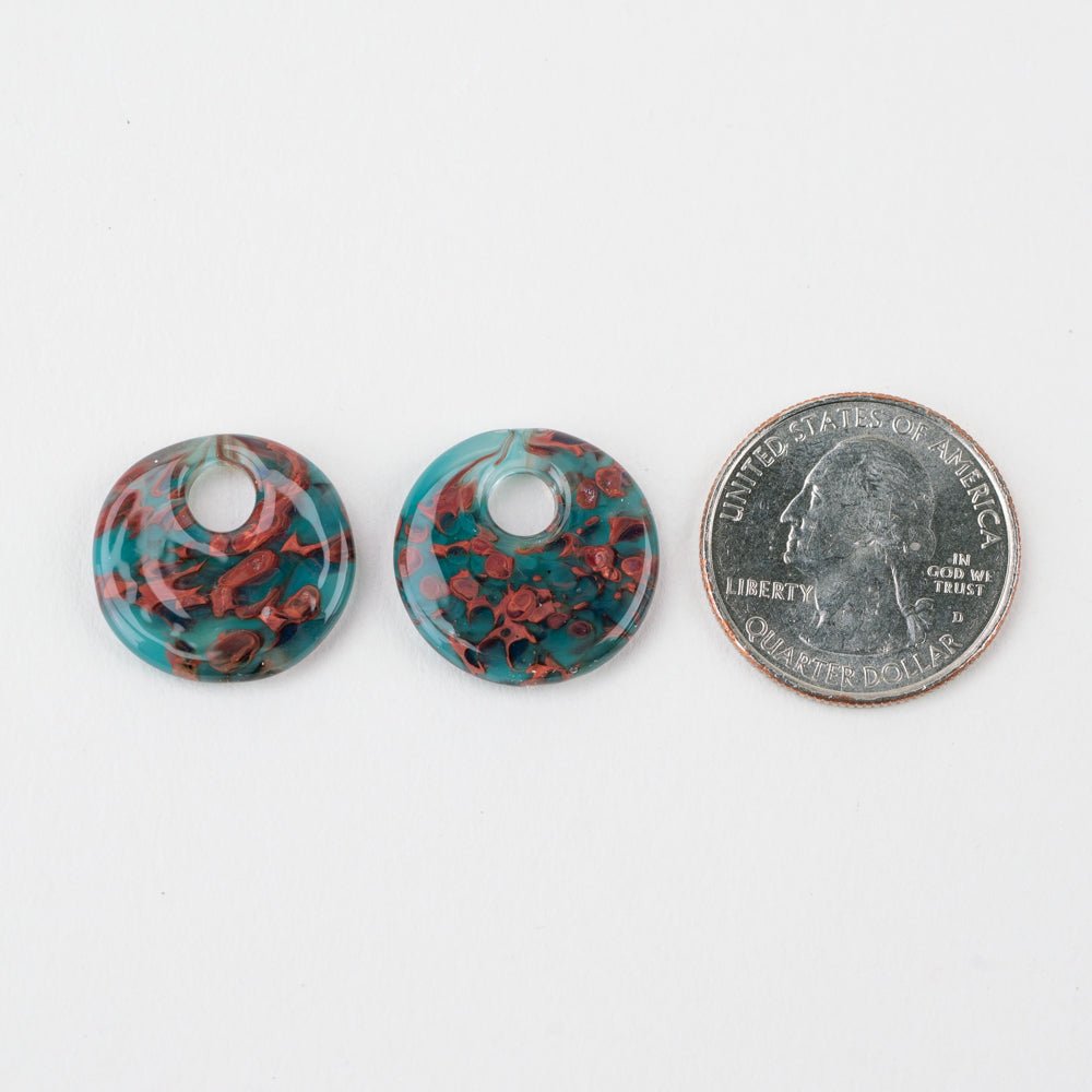 Halo Disk - Small - Copper & Teal (2 beads) - Handmade Glass Beads - Unicorne Beads