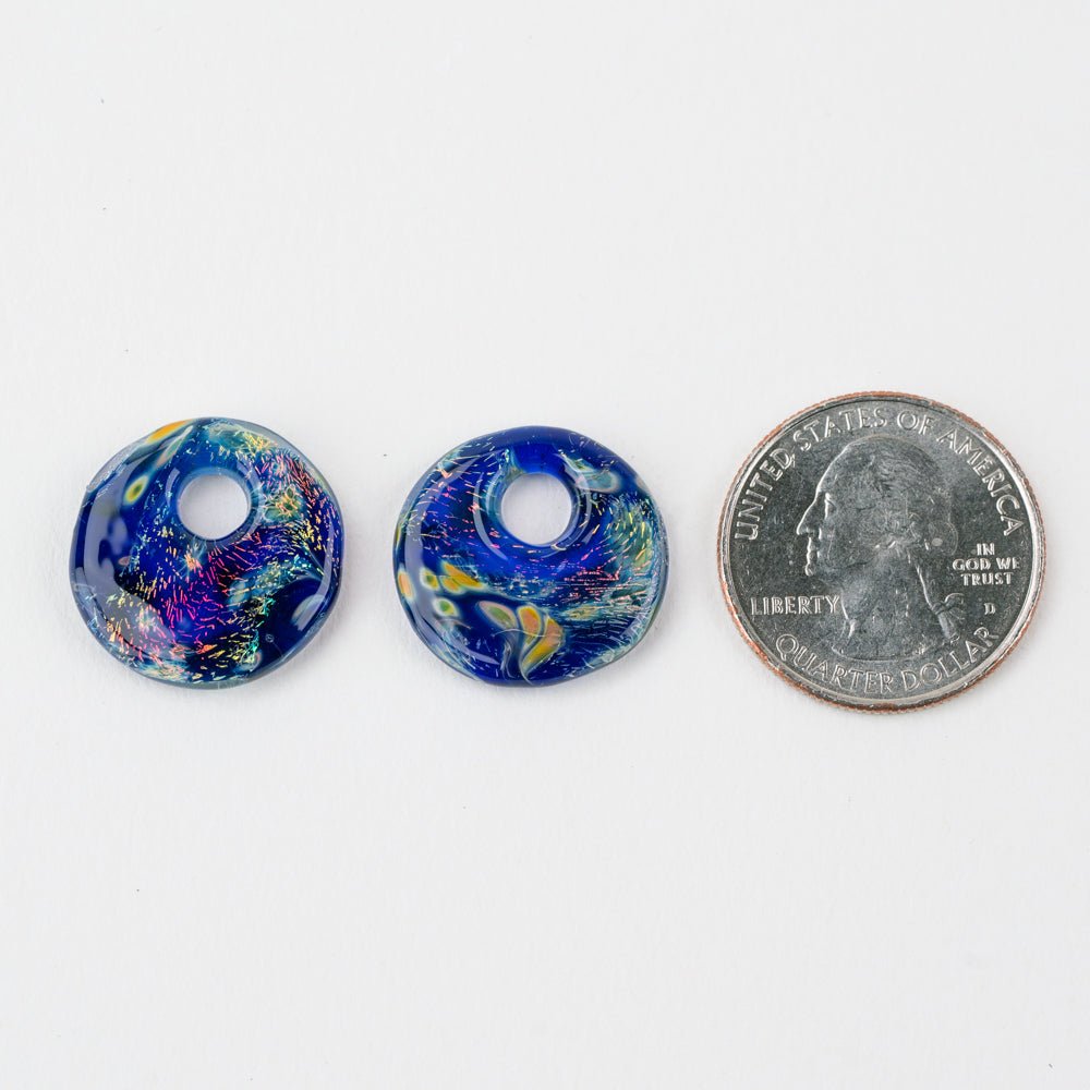 Halo Disk - Small - Midnight Skies (2 beads) - Handmade Glass Beads - Unicorne Beads