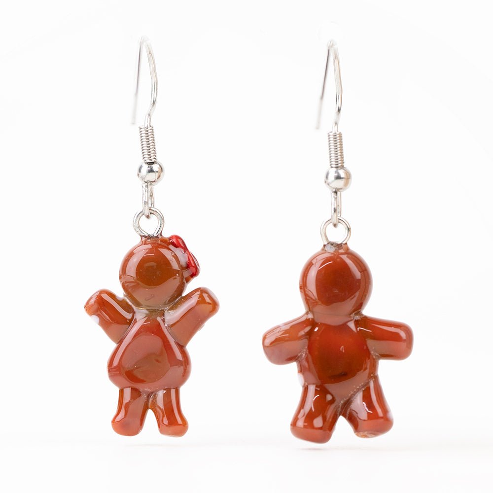 Holiday Earrings - Gingerbread Couple - Handmade Glass Beads - Unicorne Beads