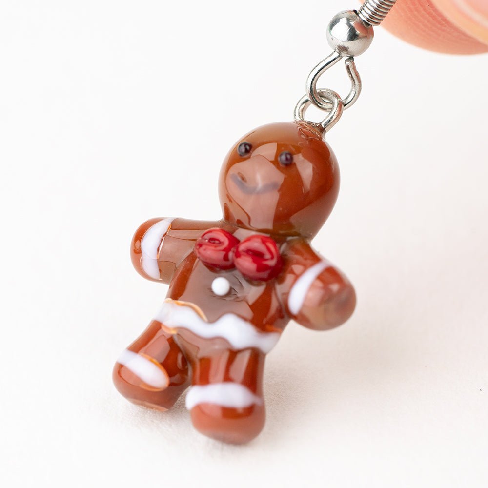 Holiday Earrings - Gingerbread Couple - Handmade Glass Beads - Unicorne Beads