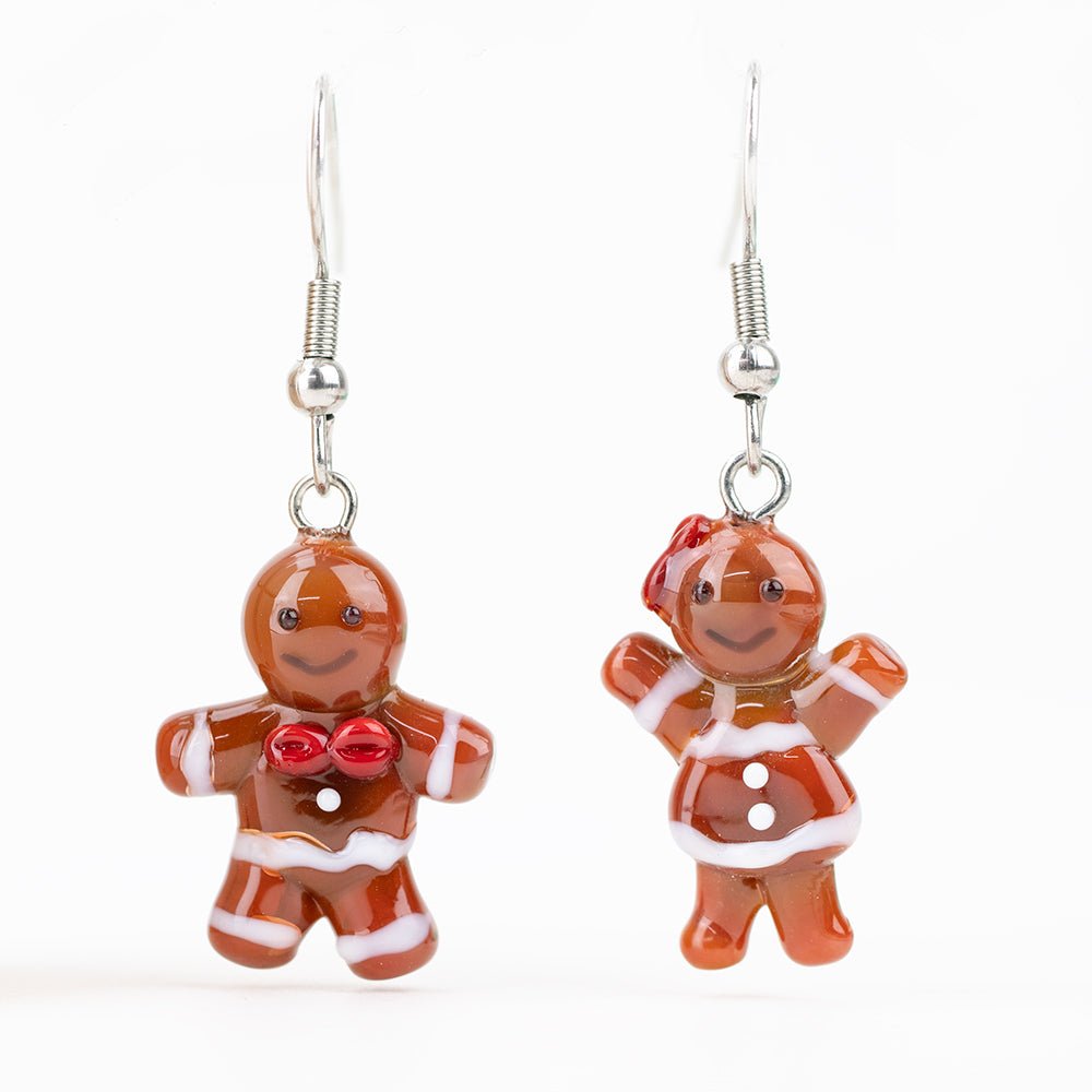 Holiday Earrings - Gingerbread Couple - Handmade Glass Beads - Unicorne Beads