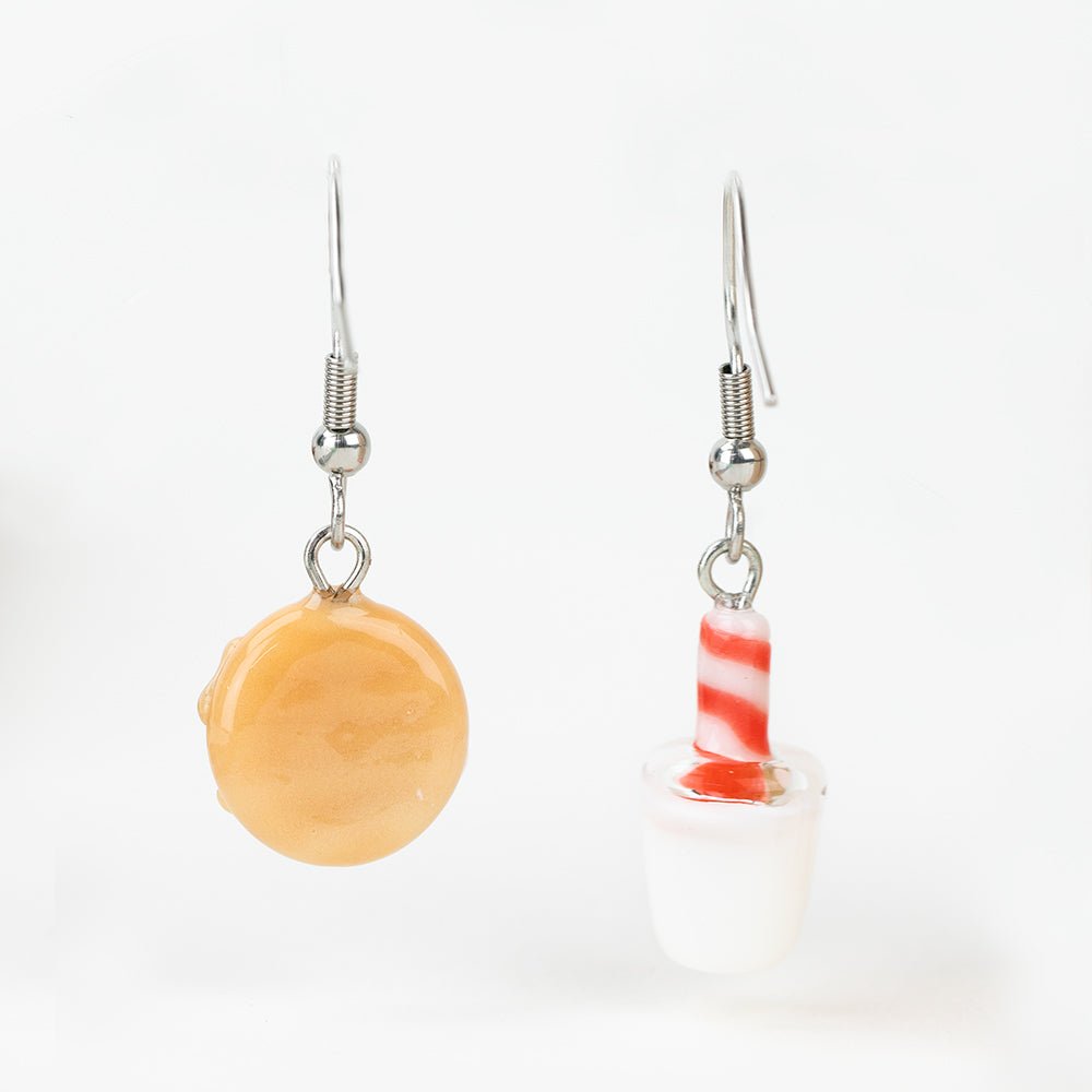 Holiday Earrings - Milk and Cookies - Handmade Glass Beads - Unicorne Beads