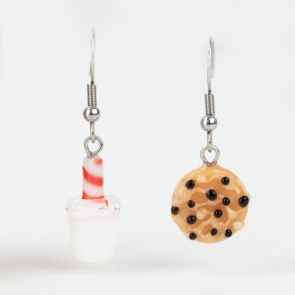 Holiday Earrings - Milk and Cookies - Handmade Glass Beads - Unicorne Beads