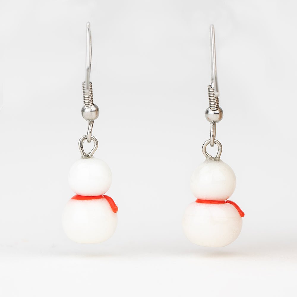 Holiday Earrings - Snowmen - Handmade Glass Beads - Unicorne Beads