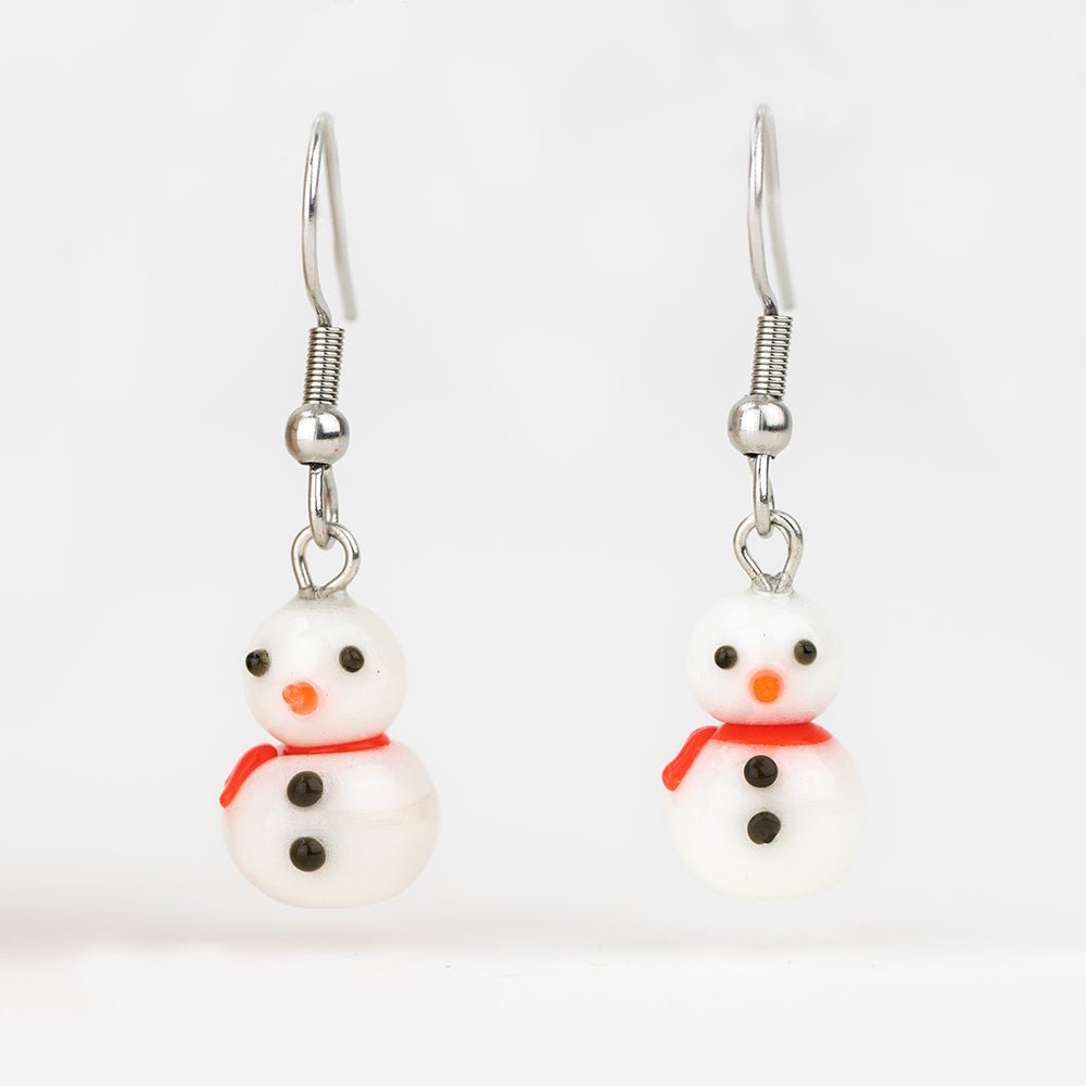 Holiday Earrings - Snowmen - Handmade Glass Beads - Unicorne Beads