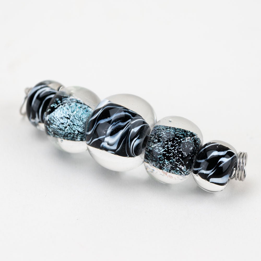 Marble Beads - Black Starburst - Handmade Glass Beads - Unicorne Beads