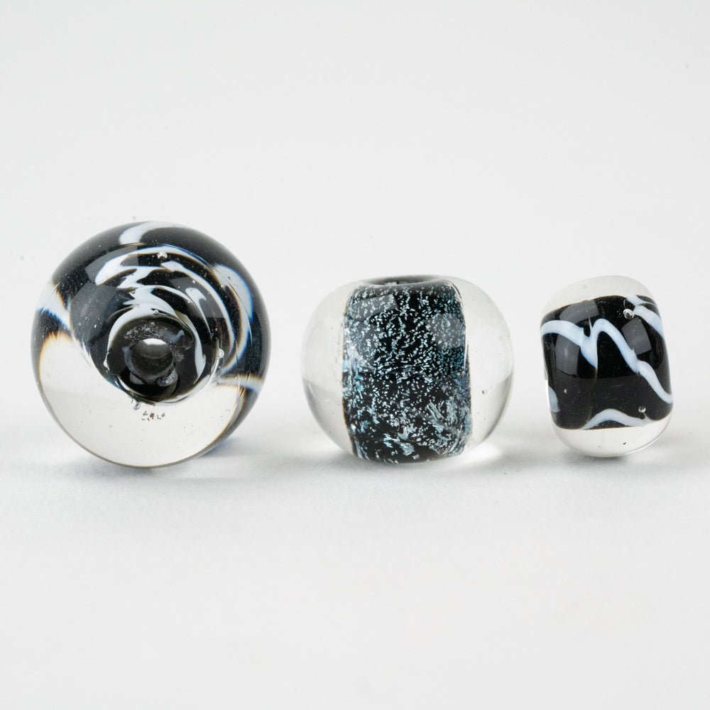 Marble Beads - Black Starburst - Handmade Glass Beads - Unicorne Beads