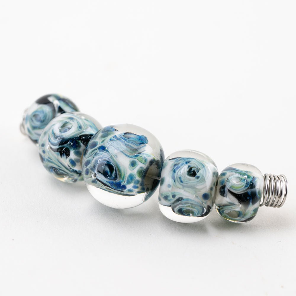 Marble Beads - Blue Swirl - Handmade Glass Beads - Unicorne Beads