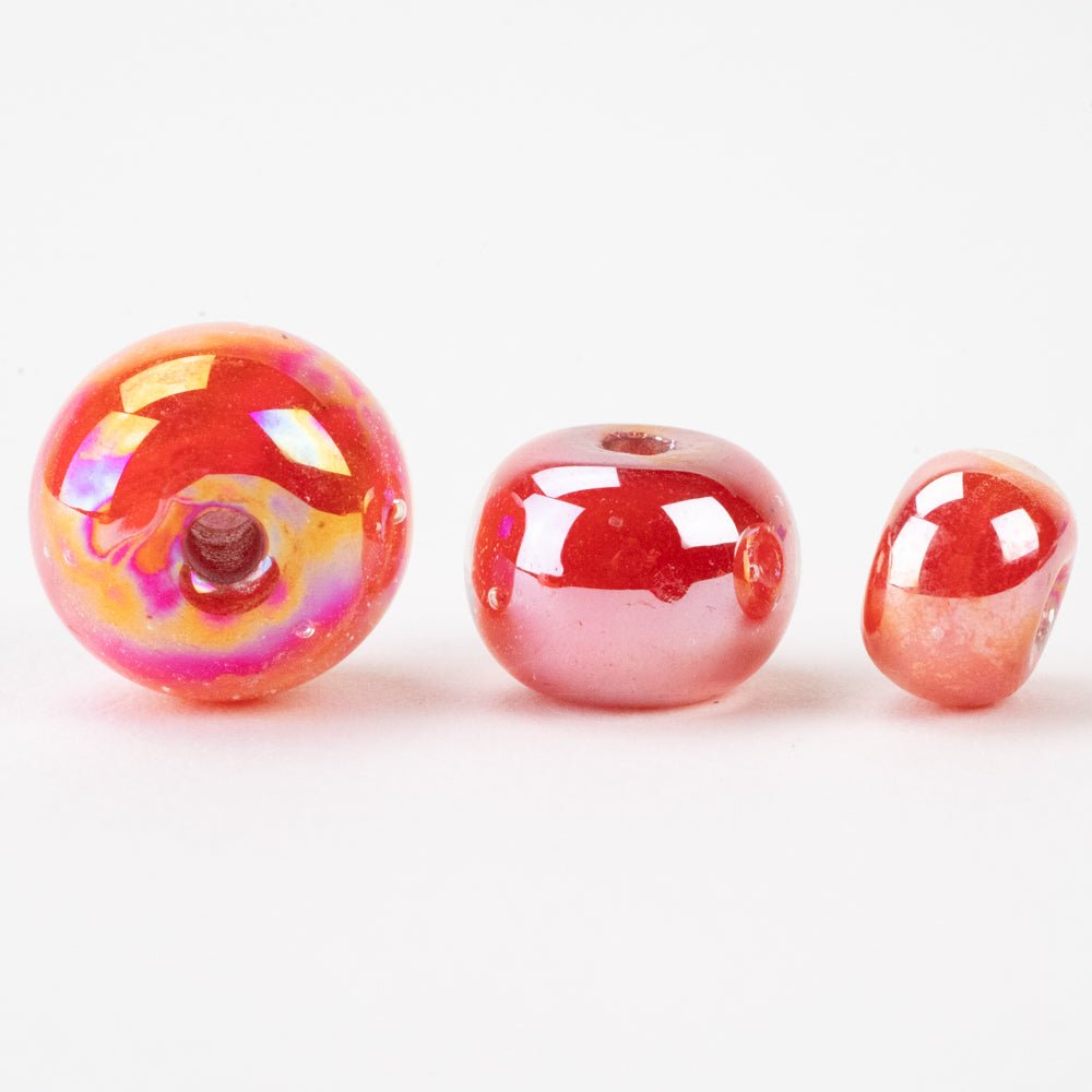 Marble Beads - Luster - Tangerine - Handmade Glass Beads - Unicorne Beads