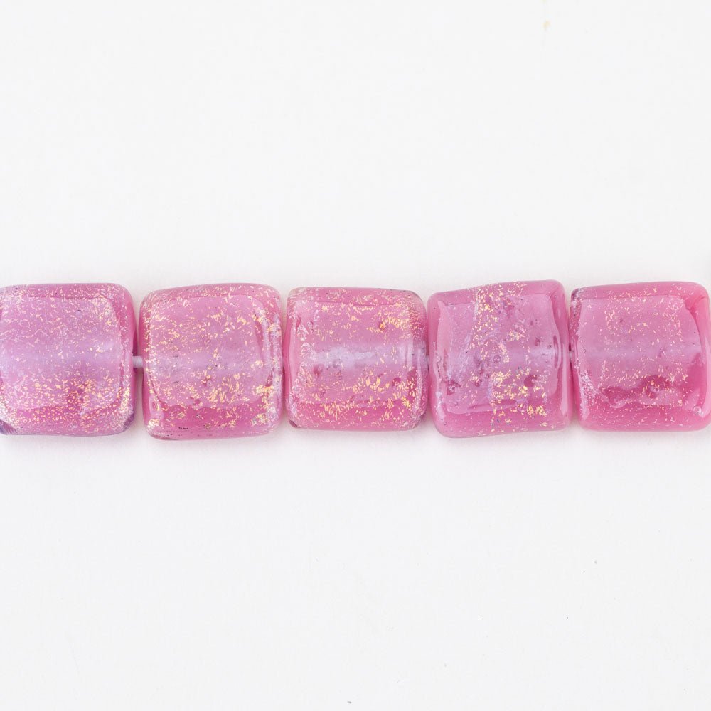 Mini Tile Beads - Rose Pink - Handmade Glass Beads - Unicorne Beads