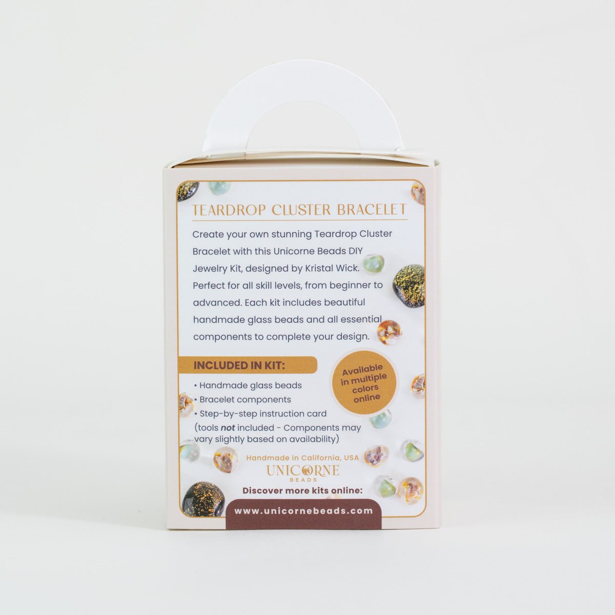 Moss and Ember glass bead bracelet kit designed by Krystal Wick