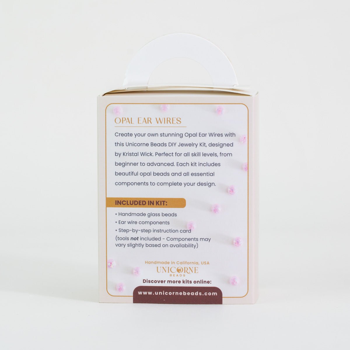 Back of Pink Nova Opal Ear Wires DIY jewelry kit showing included materials and instructions