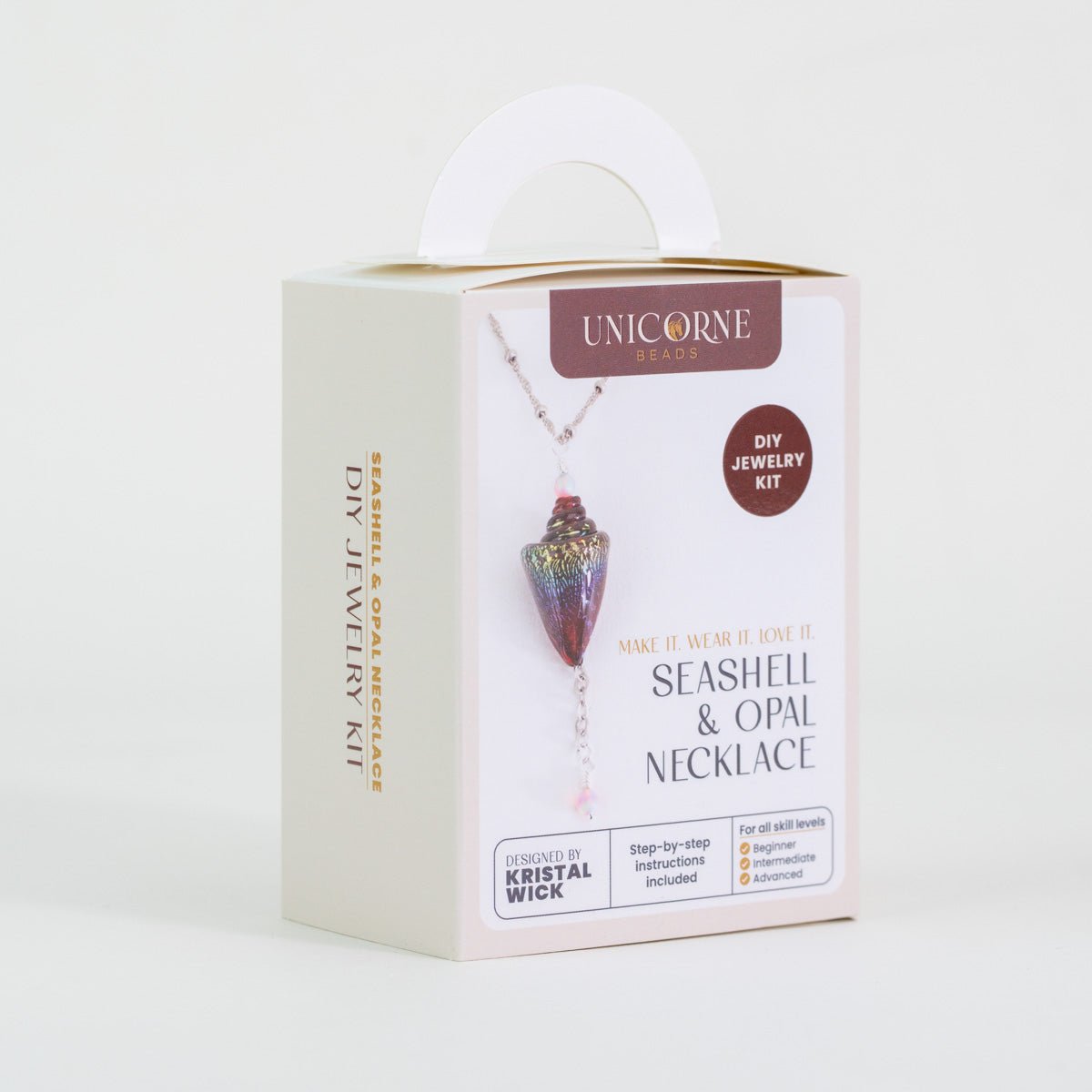 DIY Ruby Rainbow seashell and opal necklace jewelry kit by Unicorne Beads