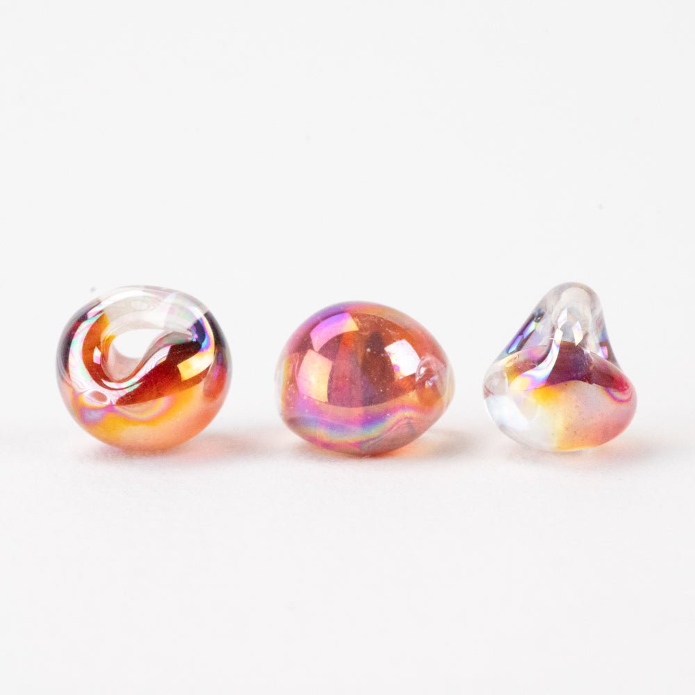 Teardrop Beads - Metallic - Fire Ember - Handmade Glass Beads - Unicorne Beads