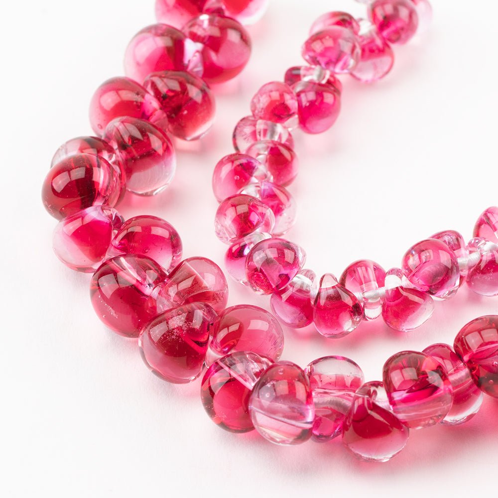 Teardrop Grouping - 80s Pink (2 Strands) - Handmade Glass Beads - Unicorne Beads