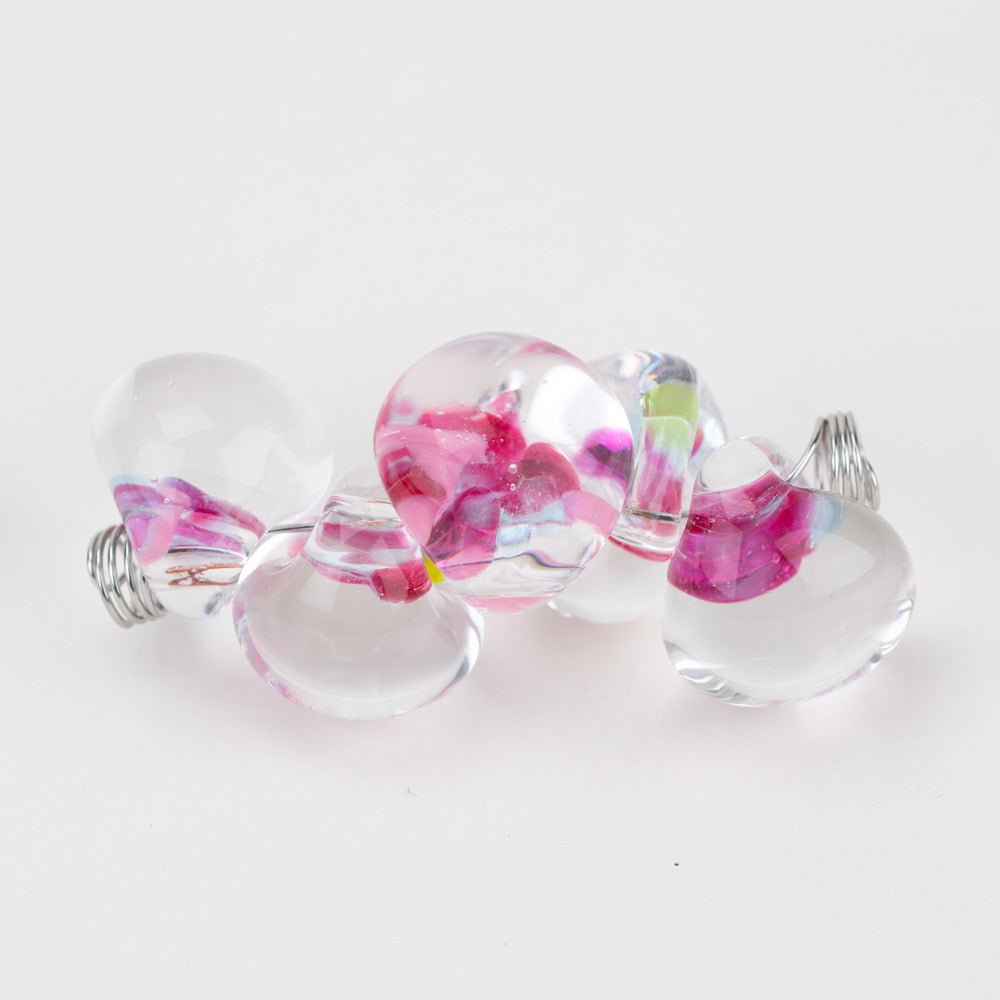 Teardrop - Jumbo - Pink Tulips - Handmade Glass Beads - Unicorne Beads