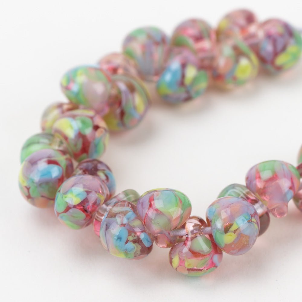 Teardrop - Mini - Pink Gerberas - Handmade Glass Beads - Unicorne Beads