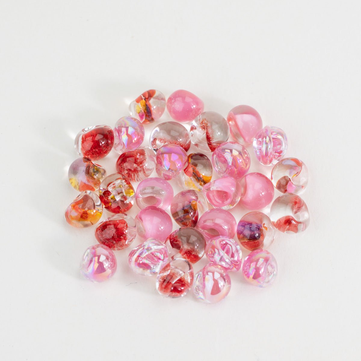 Pink and red lampwork teardrop beads for Valentine jewelry making