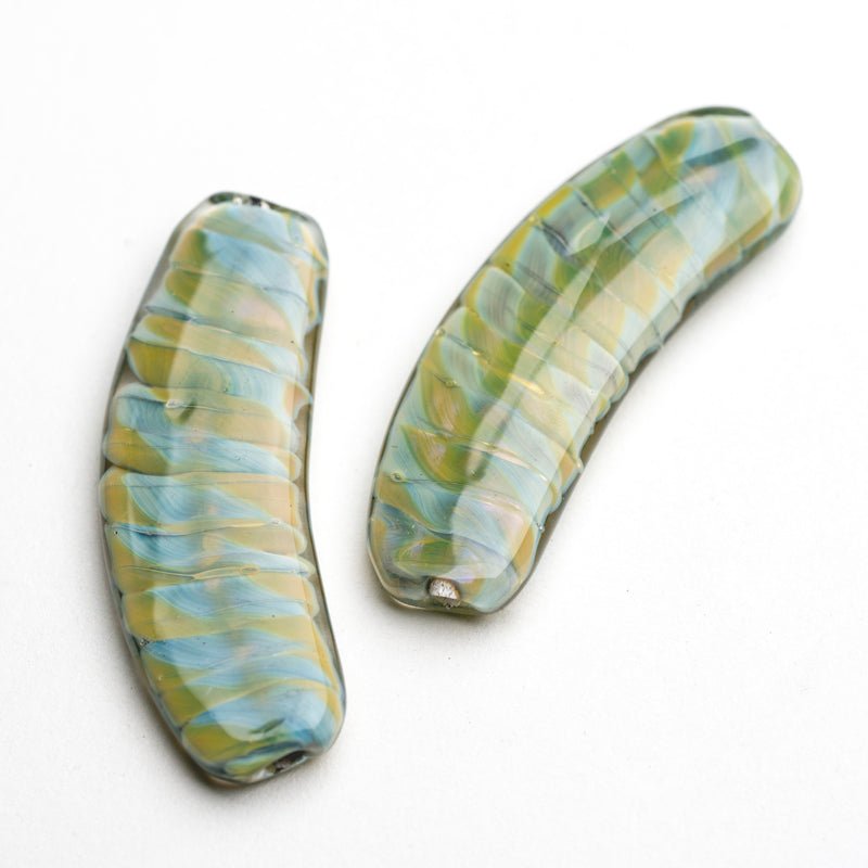 Banana Beads - Multi Forest (2 beads) - Handmade Glass Beads - Unicorne Beads