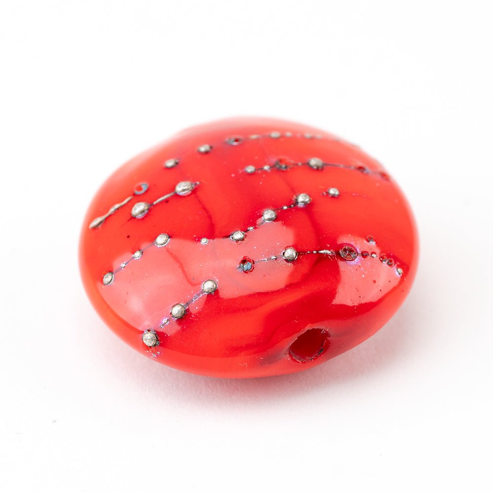 Coin Beads - Exotic - Large - Red Splash - Handmade Glass Beads - Unicorne Beads