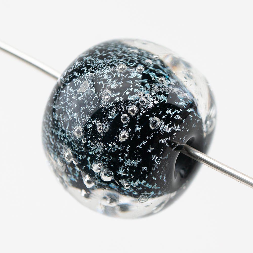 Donut Bead - Silver Series - Small - Black Starburst - Handmade Glass Beads - Unicorne Beads