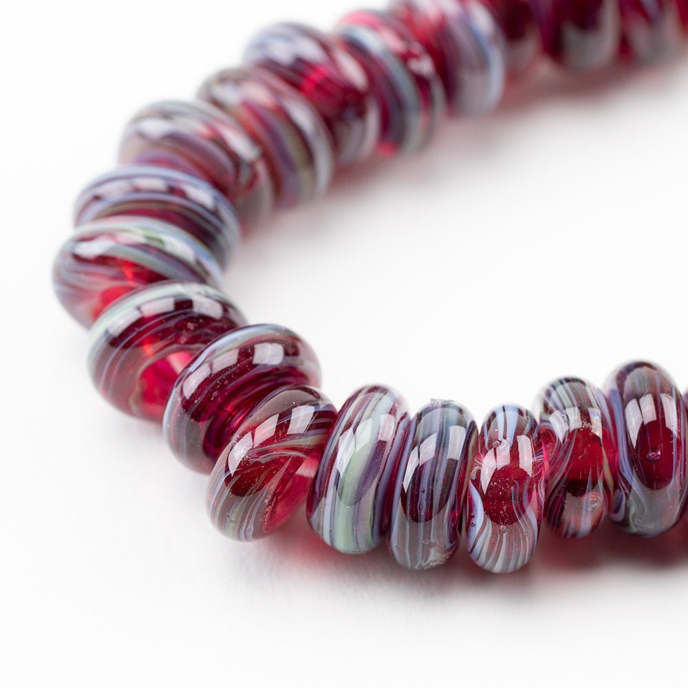 Donut Beads - Hot Pink Gerberas - Handmade Glass Beads - Unicorne Beads