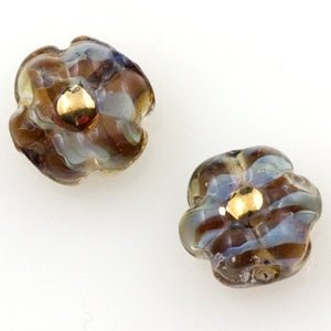 Fleur Beads - Vintage - 22K Gold Center - Sable Brun - Handmade Glass Beads - Unicorne Beads