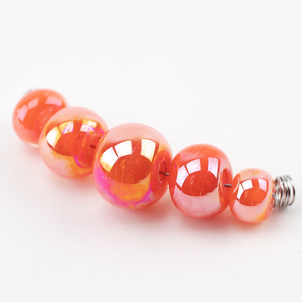 Marble Beads - Luster - Tangerine - Handmade Glass Beads - Unicorne Beads