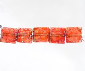 Mini Tile Beads - Trojan Red - Handmade Glass Beads - Unicorne Beads
