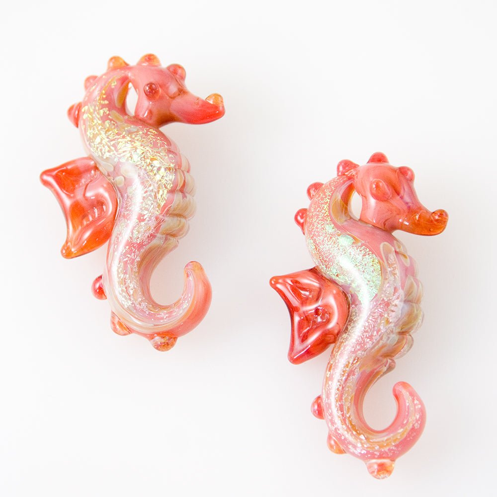 Seahorse Beads - Red Coral - Handmade Glass Beads - Unicorne Beads