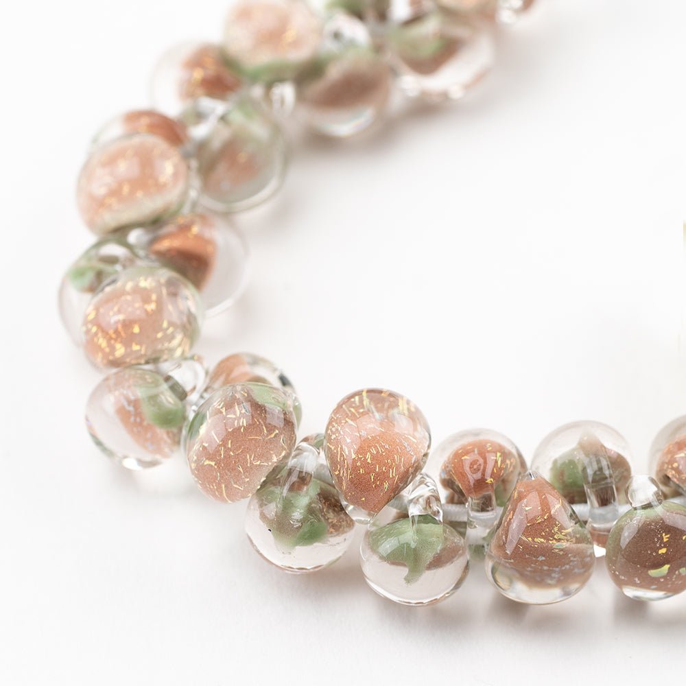 Teardrop Beads - Glitter - Strawberry Cream - Handmade Glass Beads - Unicorne Beads