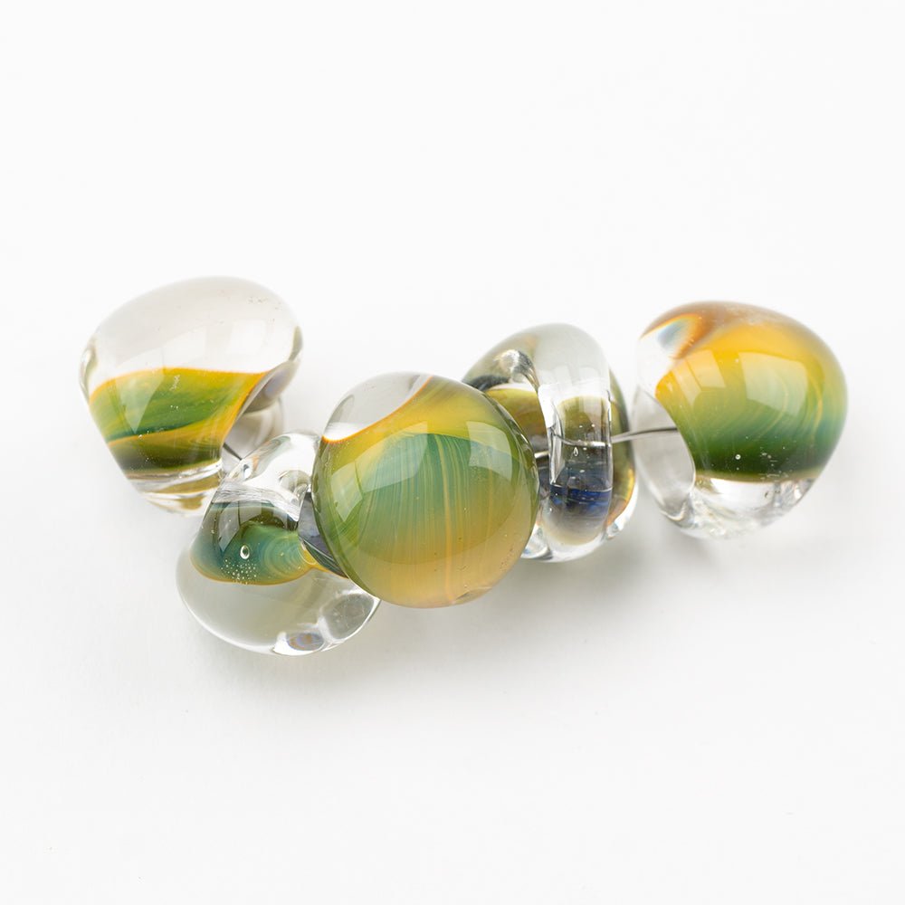 Teardrop Beads - Jumbo - Multi Forest - Handmade Glass Beads - Unicorne Beads