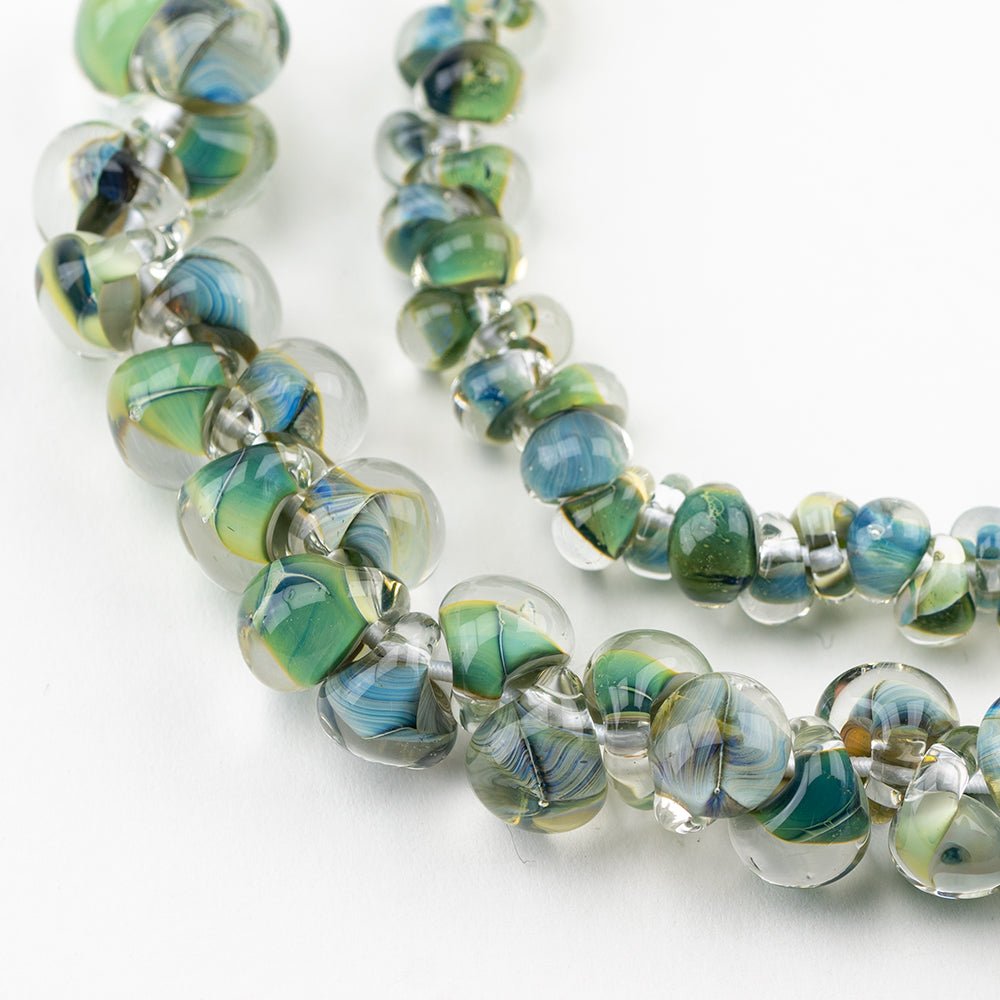 Teardrop Grouping - Multi Forest (2 Strands) - Handmade Glass Beads - Unicorne Beads