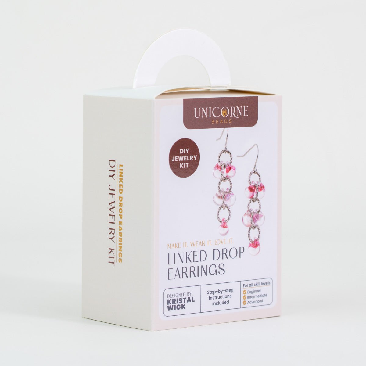 A Linked Drop Earring jewelry kit box designed by Unicorne Beads