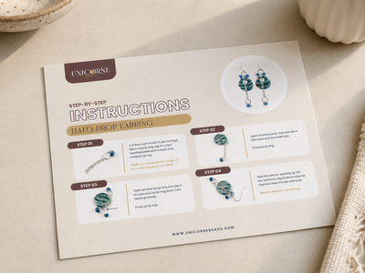 An instruction guide included in the DIY glass bead kits from Unicorne Beads