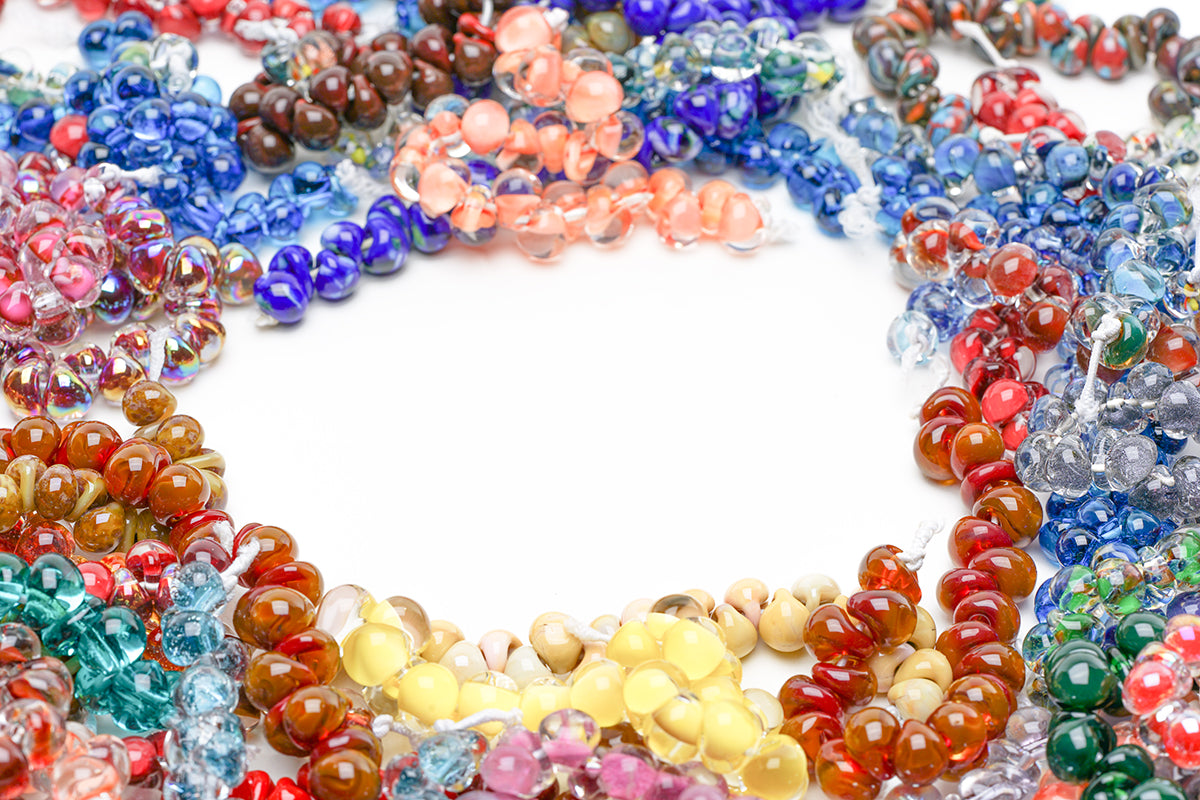 New glass bead arrivals to Unicorne Beads in an assortment of colors and shapes 
