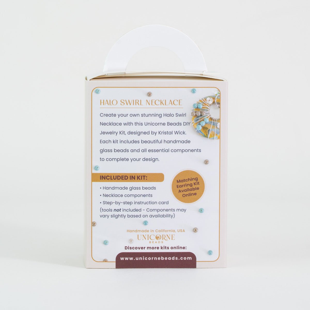 Back of Aurora Sands Halo Swirl DIY Jewelry Kit with included contents