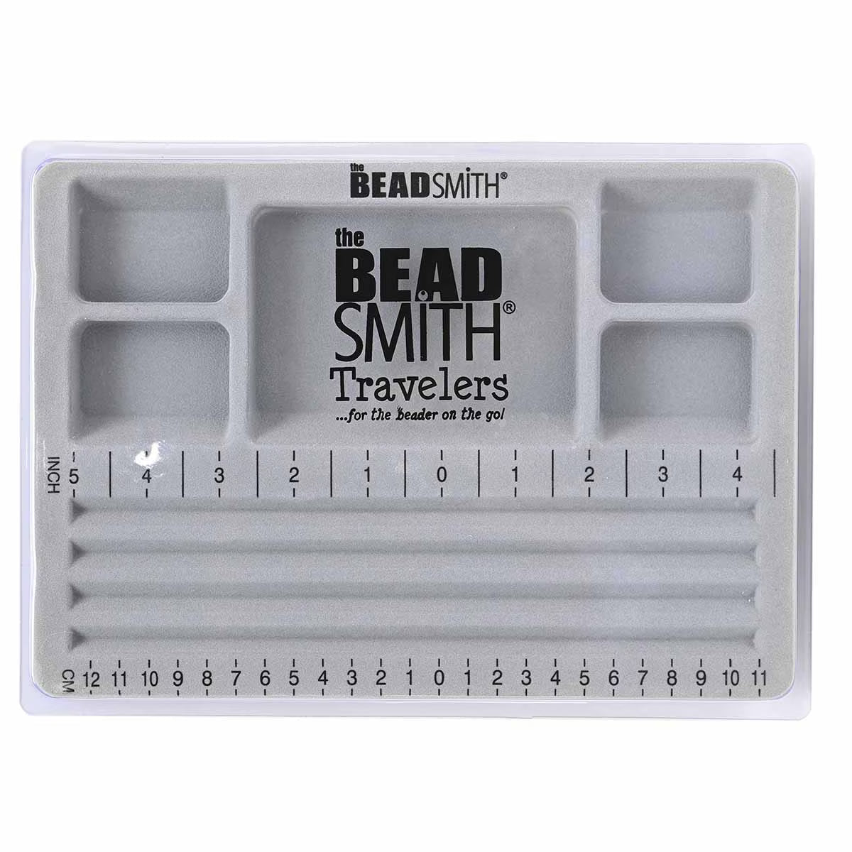 Bead board with inch and centimeter measurement markings