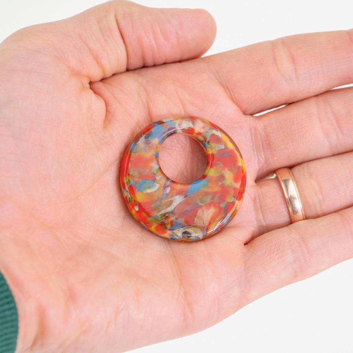 Bird of Paradise large halo disk glass bead with multicolor layered pattern